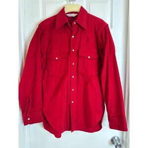 Red Woolrich Mens Vintage Red Button-Up Cotton Flannel Western Shirt Snap Size M
